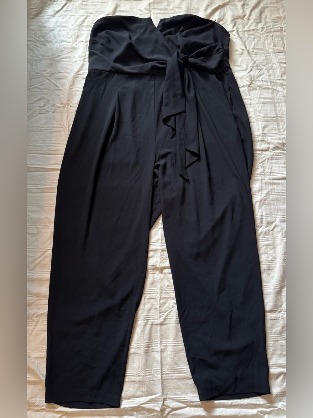 ELOQUII Black Strapless Jumpsuit Size 24 Tie Front Faux Wrap Wide Leg Plus Size